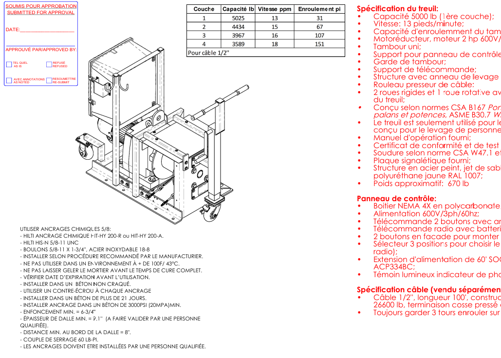 Engineering drawing of the mobile stoplog winch