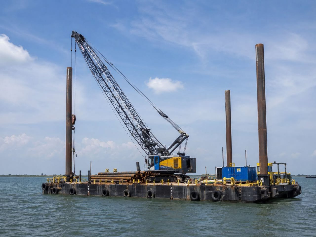 Barge de dragage sur l’eau